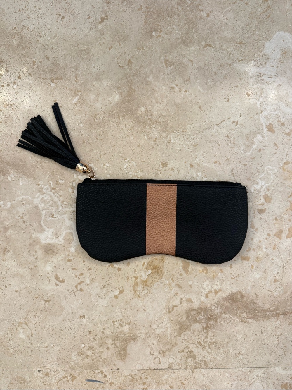 Black & Rose gold Tassel Zip Sunglass Case Pouch NIB